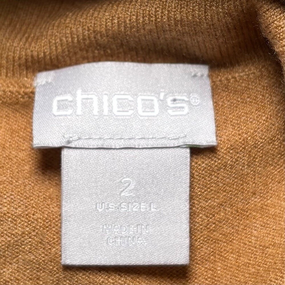 Chico's Brown Taupe White Layer Cowl Neck Turtleneck Top Shirt Sz 2 Large (12) - Picture 4 of 7